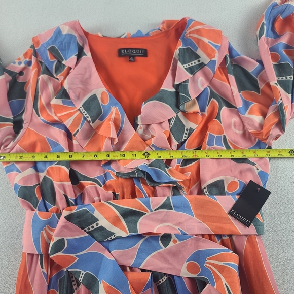 NEW Eloquii Ruffled Maxi Dress with Puff Sleeves Tropical 16 - Picture 8 of 13